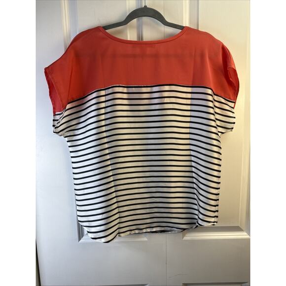 Boston Proper Size 6 Striped Silky Blouse Color Block Short Sleeve Top EUC - Picture 4 of 4